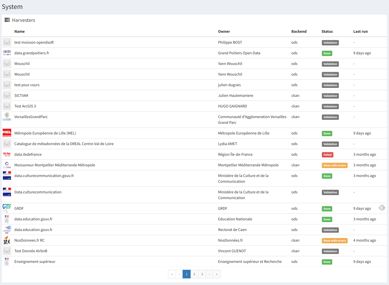 Administration harvester listing